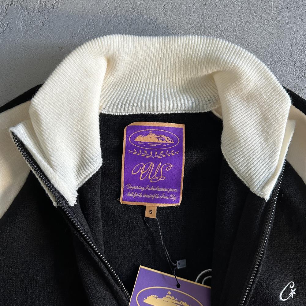 Knit zip up fleece-black and white