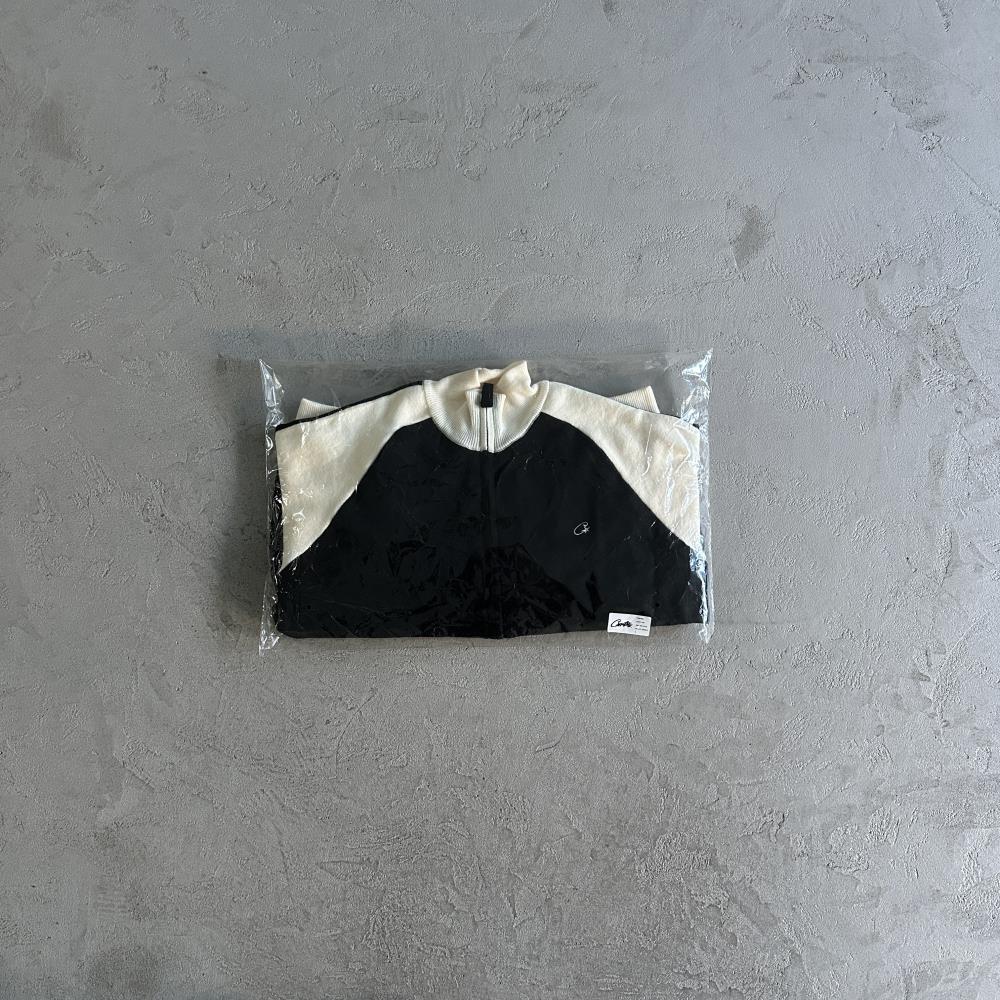 Knit zip up fleece-black and white