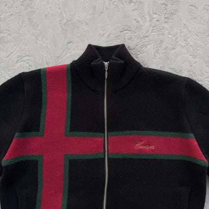 lux knit zip up-black