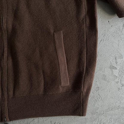 Knit zip up fleece-brown