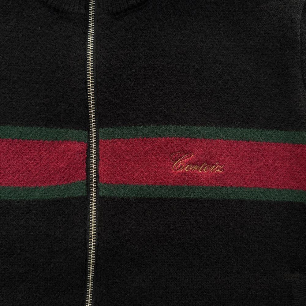 lux knit zip up-black