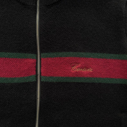 lux knit zip up-black