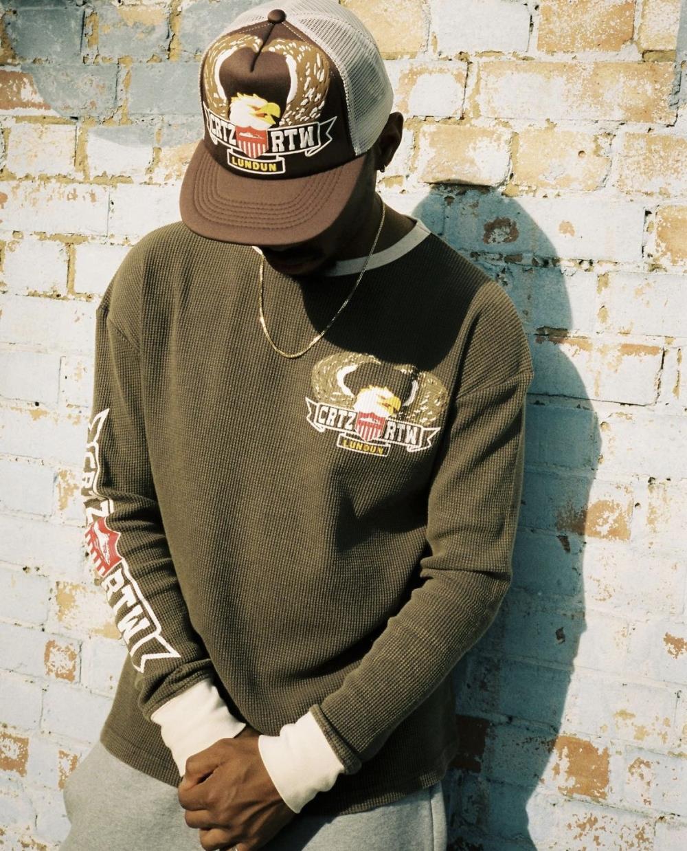 Cold Eagle Print Waffle Long-sleeve