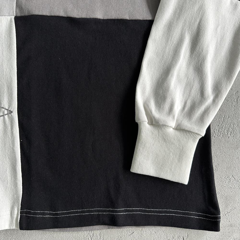 Color Block Polo Long Sleeve Shirt-Black Gray