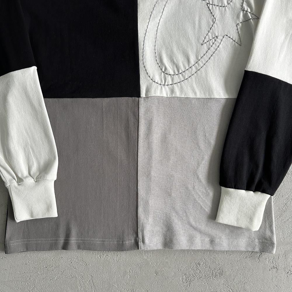 Color Block Polo Long Sleeve Shirt-Black Gray