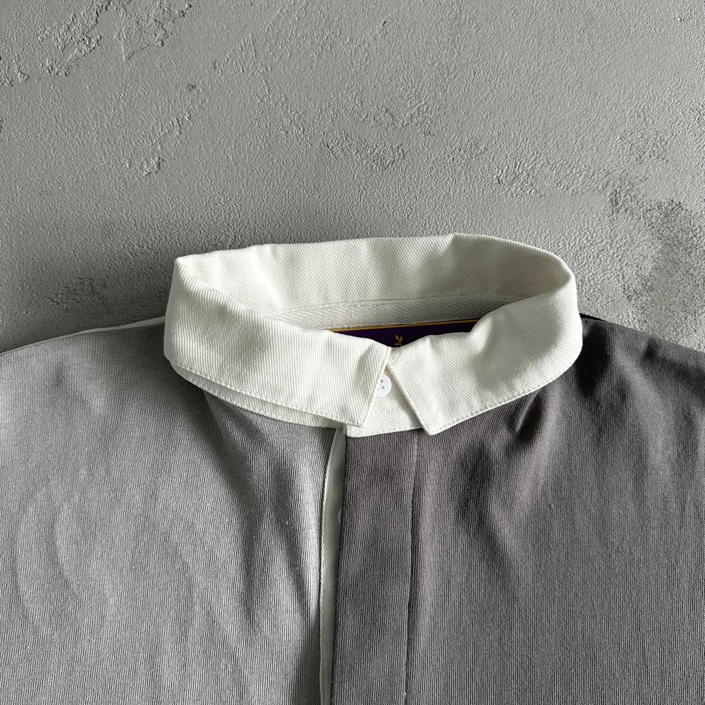Color Block Polo Long Sleeve Shirt-Black Gray