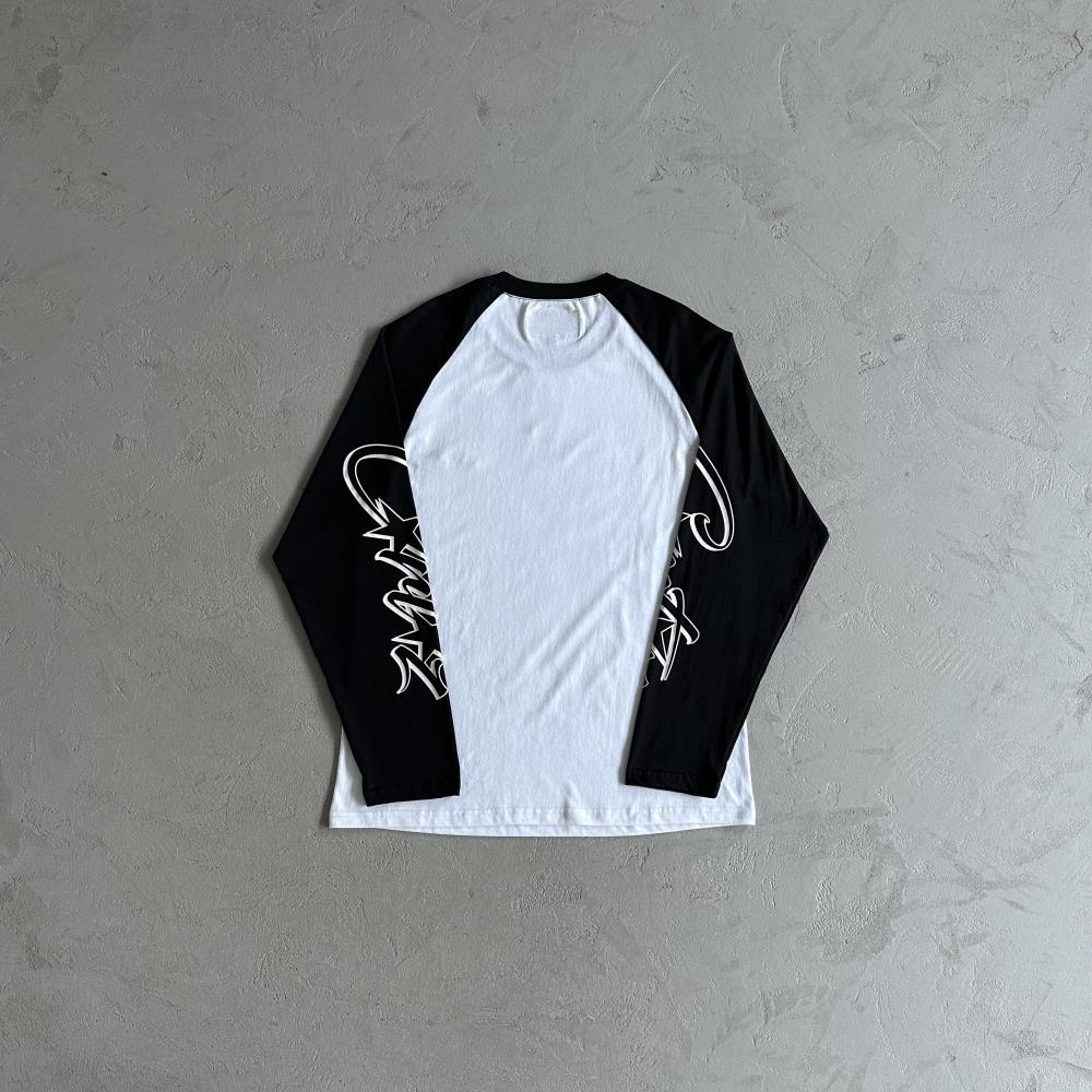 Contrast color shoulder long sleeve tee