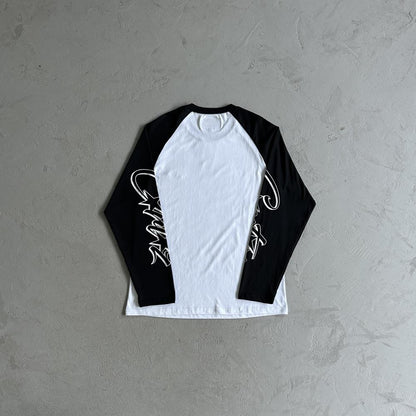 Contrast color shoulder long sleeve tee