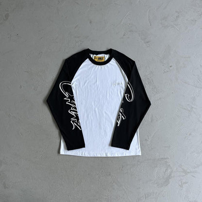 Contrast color shoulder long sleeve tee