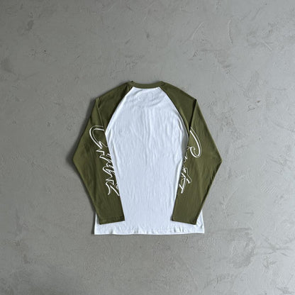 Contrast color shoulder long sleeve tee