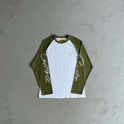 Contrast color shoulder long sleeve tee