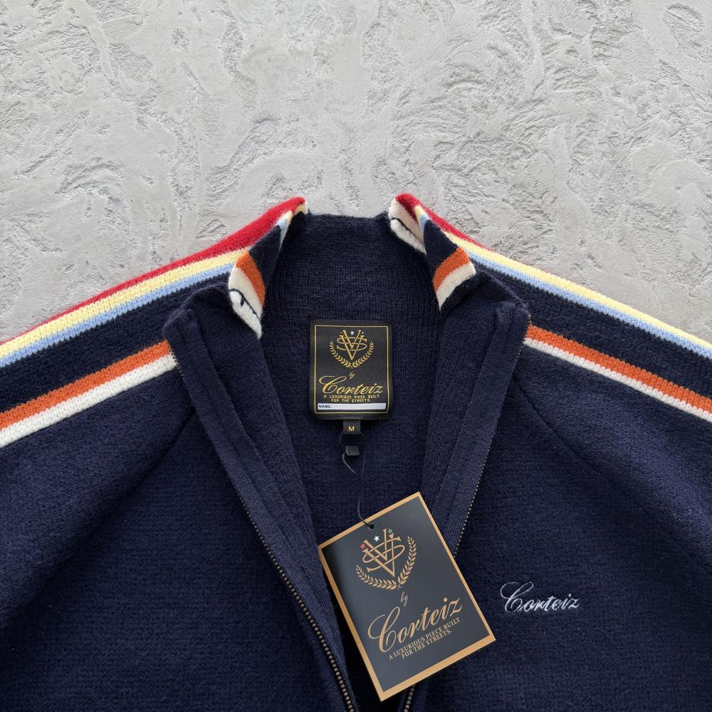 MULTI STRIPE KNIT ZIP UP [NAVY]