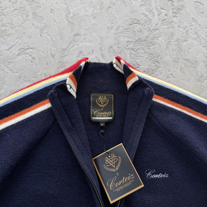 MULTI STRIPE KNIT ZIP UP [NAVY]