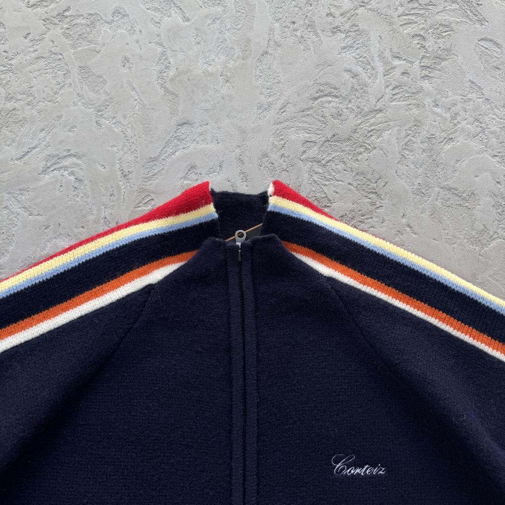 MULTI STRIPE KNIT ZIP UP [NAVY]