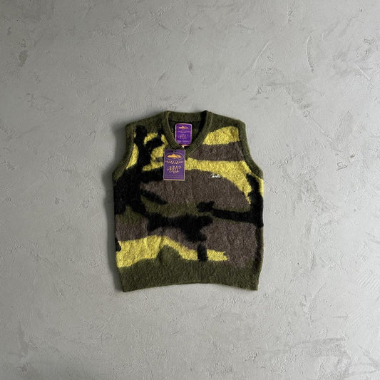 Mohair Knit Green Yellow Brown Camo Sweater Vest