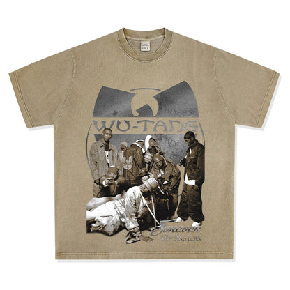 Wu-Tang Vintage Streetwear Tee | Washed & Distressed Short Sleeve Loose Fit