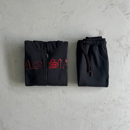 SCRIP ZIP-THOUGH HOODIE TRACKSUIT-BLACK /ZINFANDEL