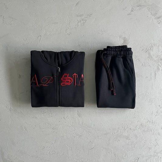 SCRIP ZIP-THOUGH HOODIE TRACKSUIT-BLACK /ZINFANDEL