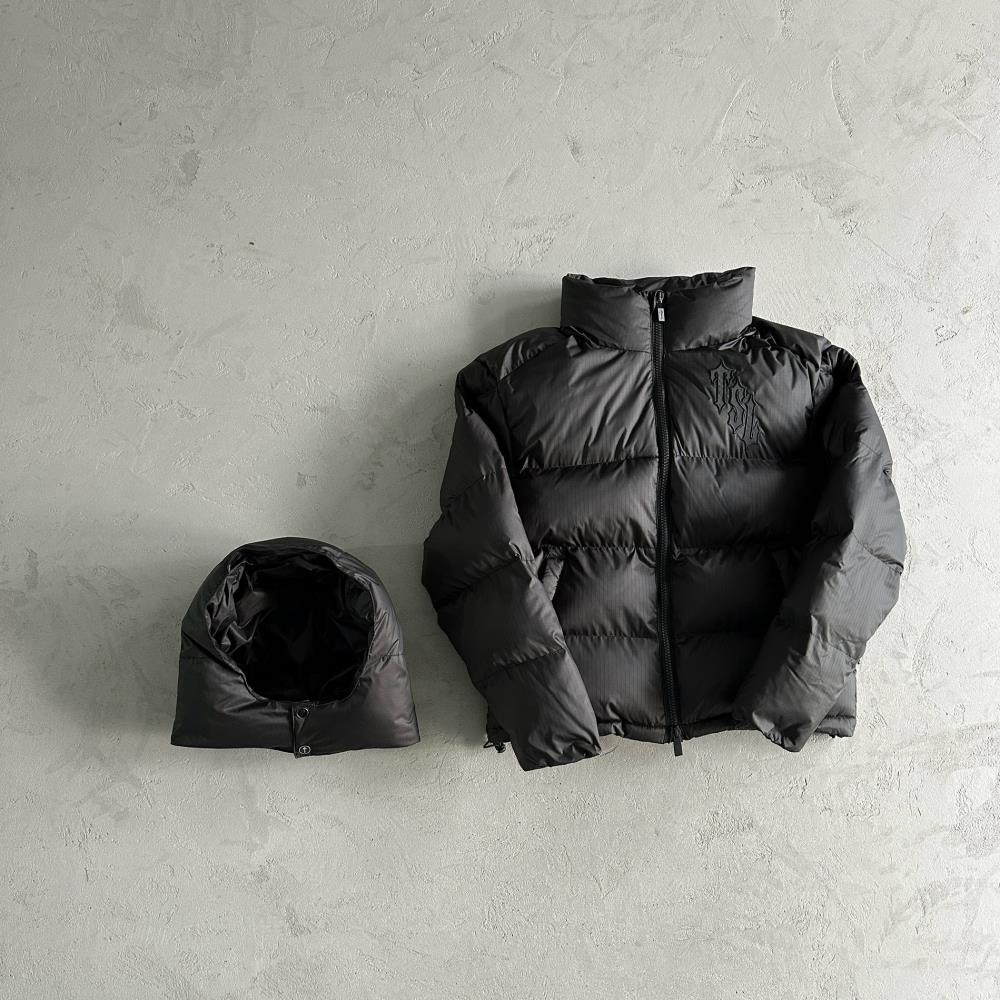 Shooters Detachable Hooded Puffer jacket-triple black | Trapstar jacket ...