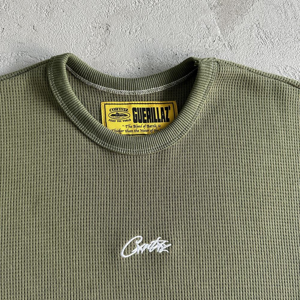 Waffle C Stars Long Sleeve-Army Green