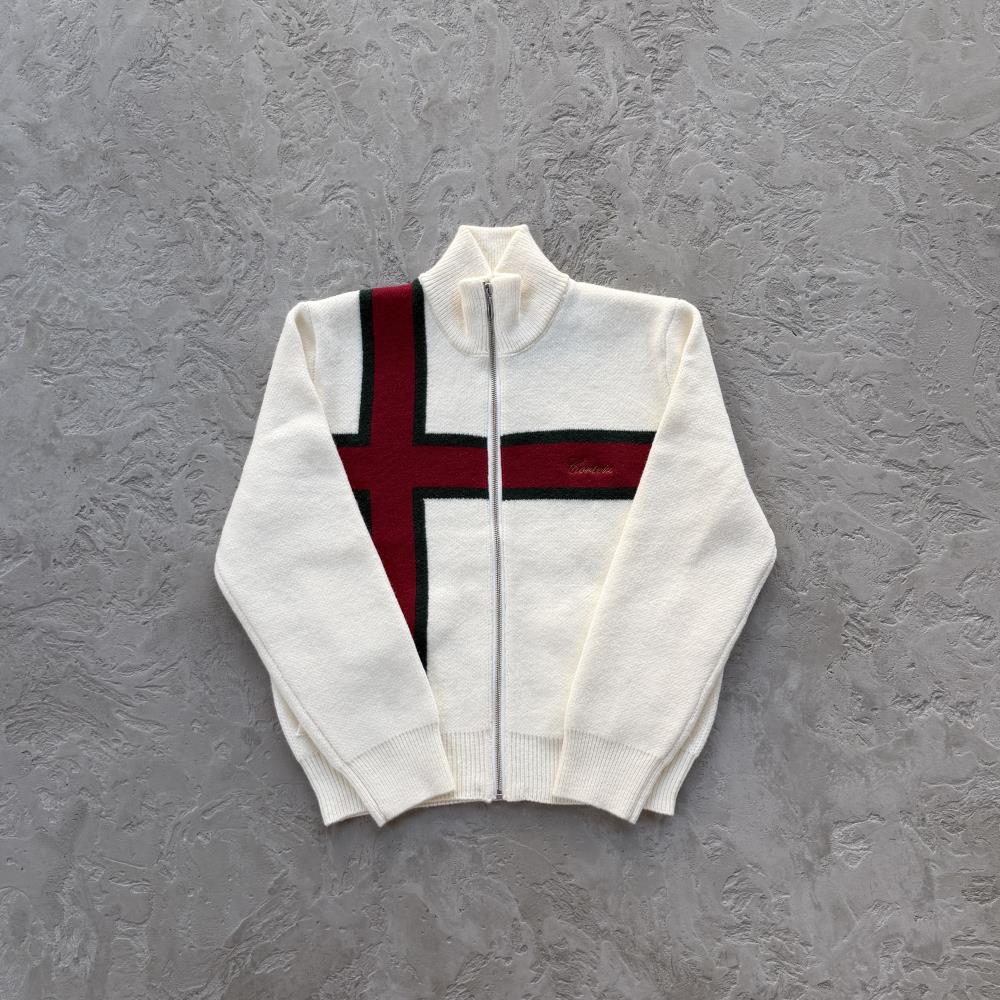 lux knit zip up-White