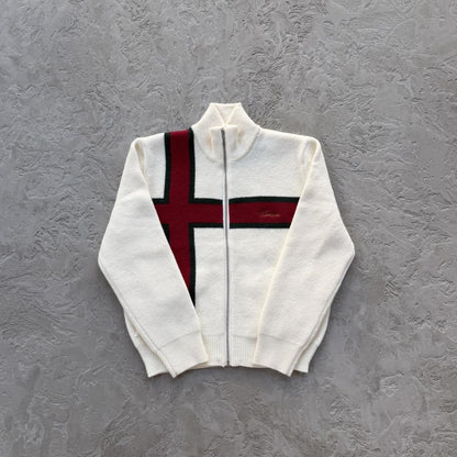 lux knit zip up-White