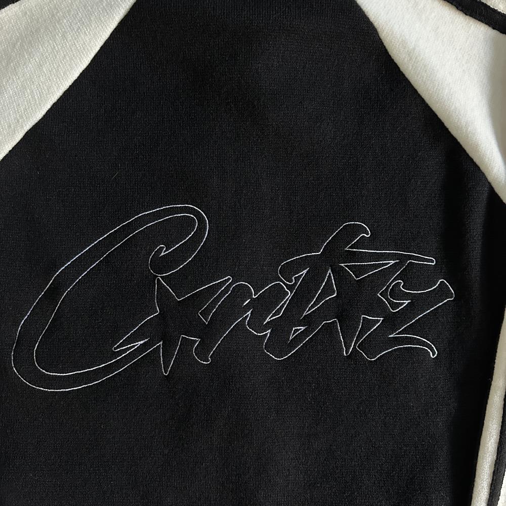 Knit zip up fleece-black and white
