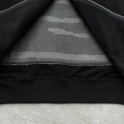 hybrid jacquard knit alcatraz zip hoodie-black