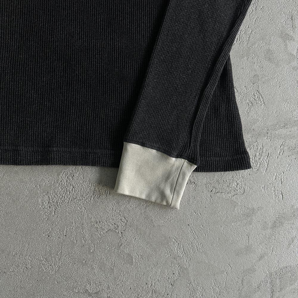 Eagle Print Waffle Long-sleeve-Black