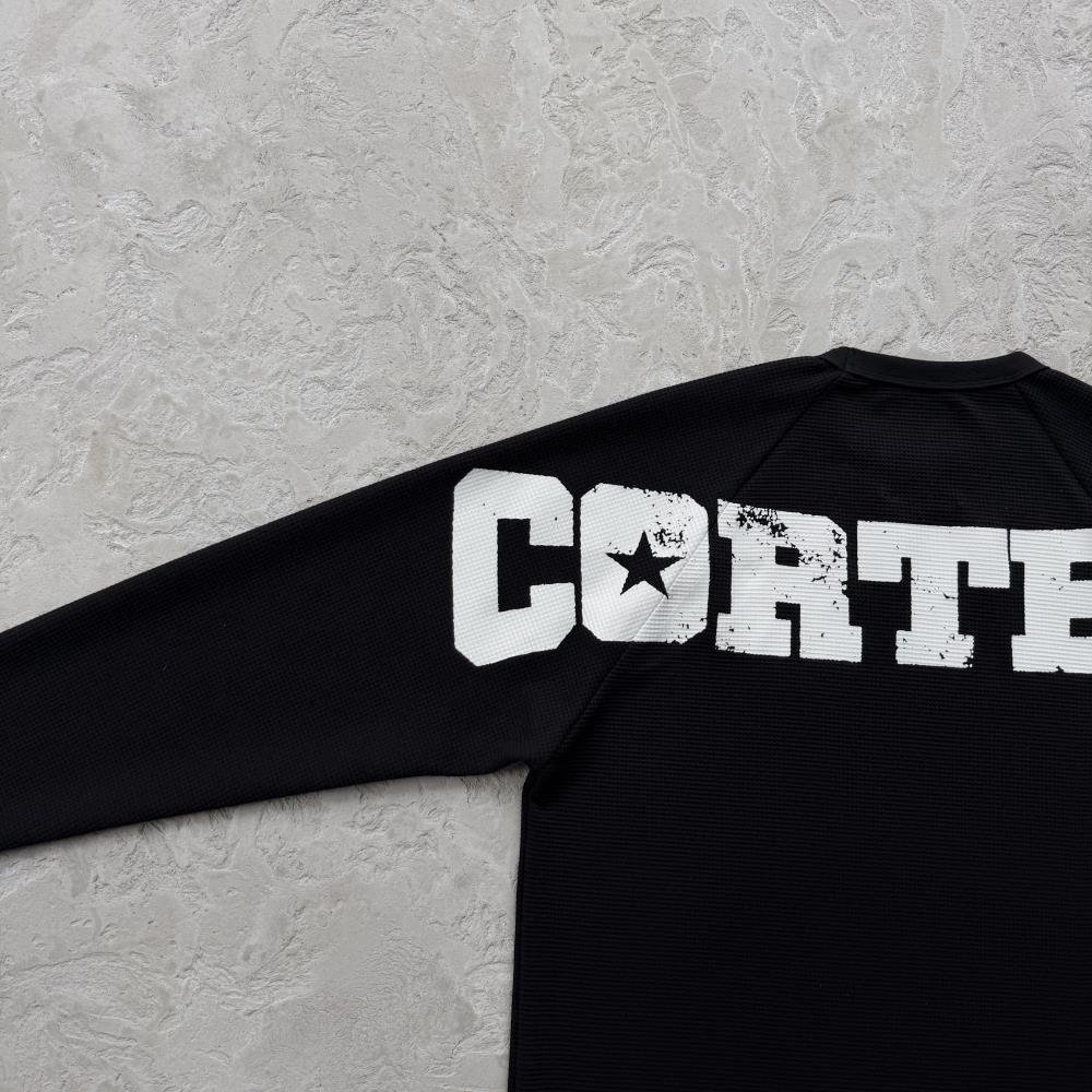 Star Raglan Waffle Thermal -Black