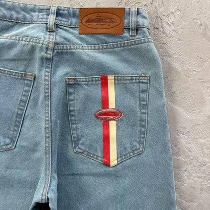 DUAL STRIPE BAGGY JEANS-blue