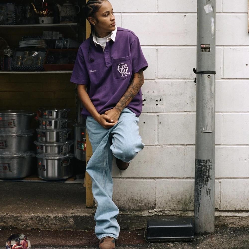 DUAL STRIPE BAGGY JEANS-blue