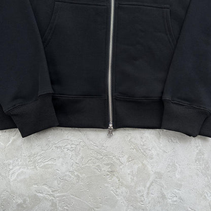 hybrid jacquard knit alcatraz zip hoodie-black