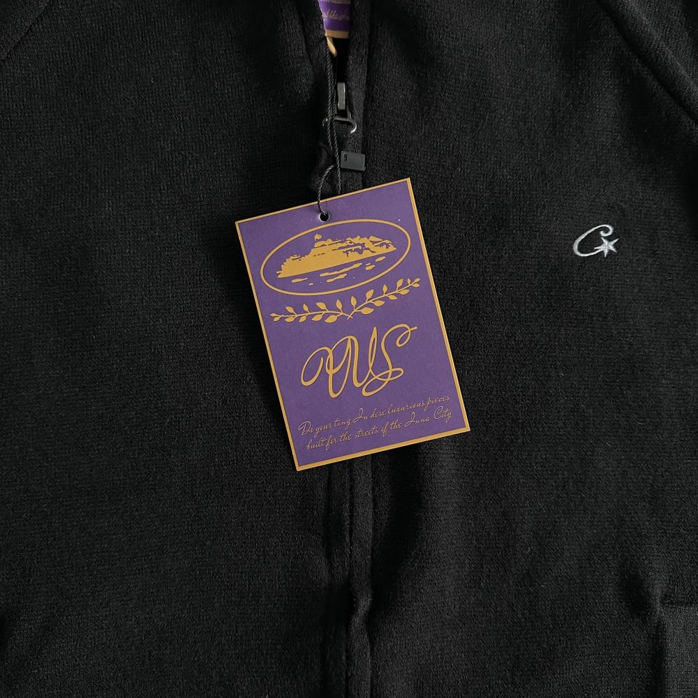 Knit zip up fleece-black