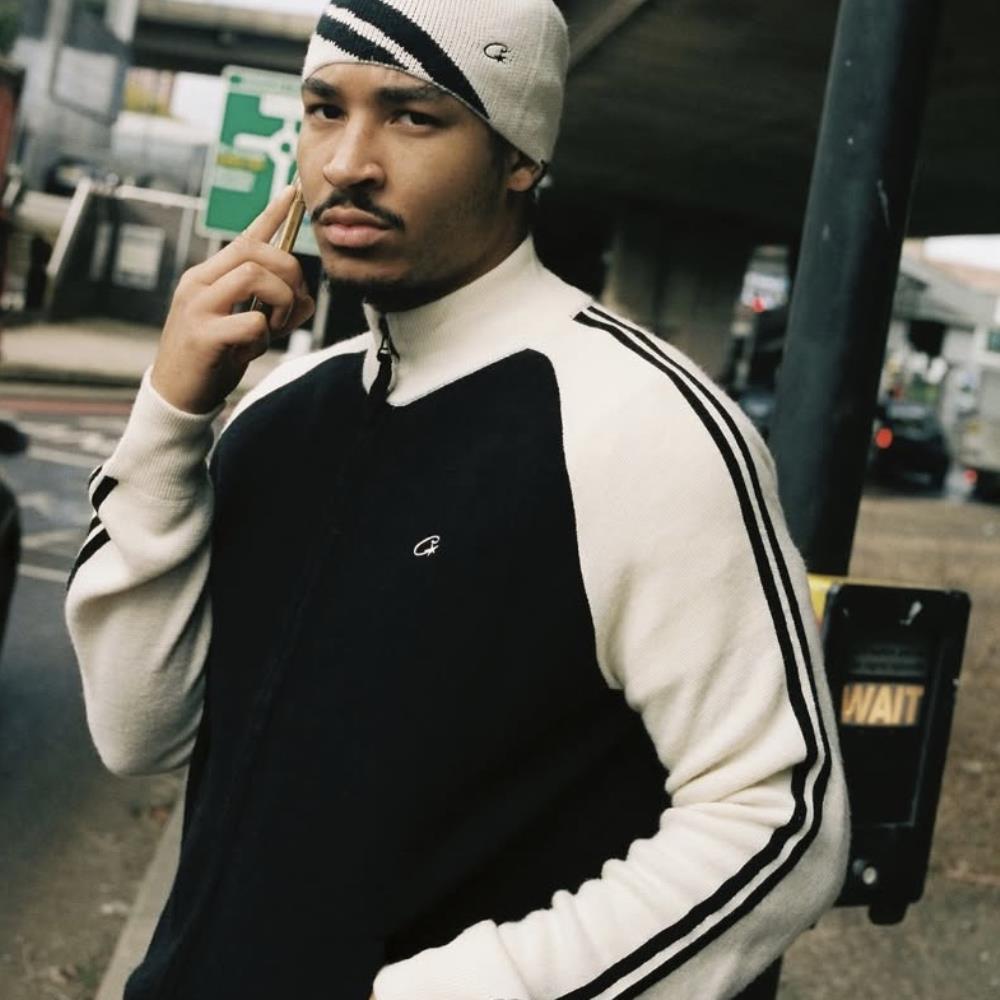 Knit zip up fleece-black and white