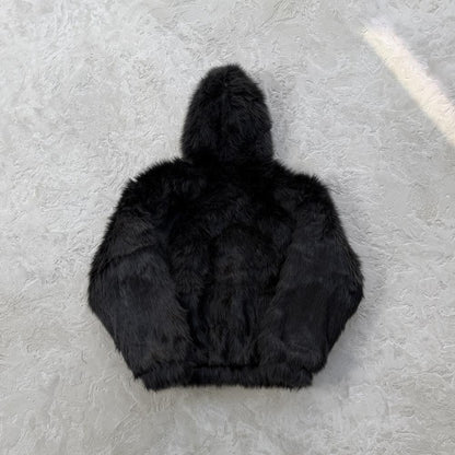 Faux fur hooded jacket-black