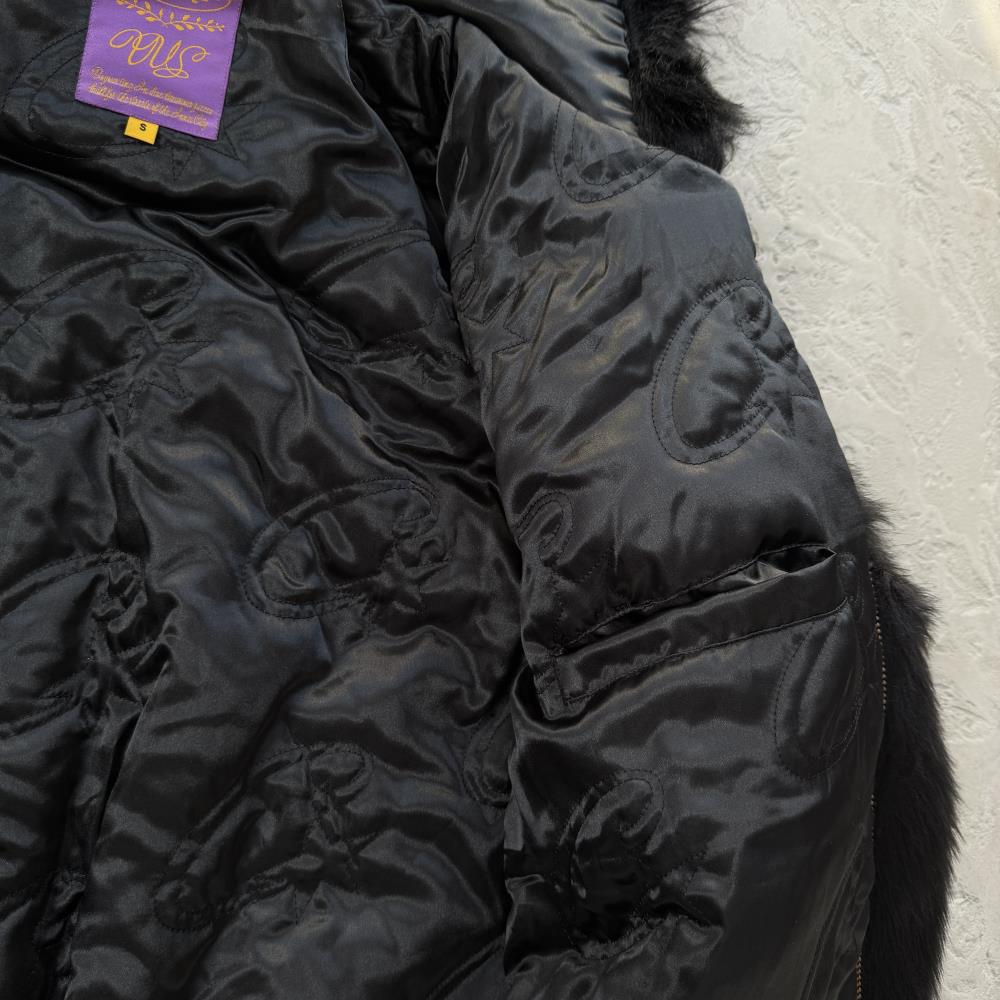 Faux fur hooded jacket-black