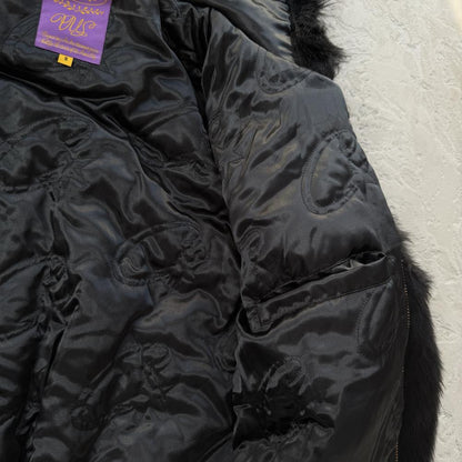 Faux fur hooded jacket-black