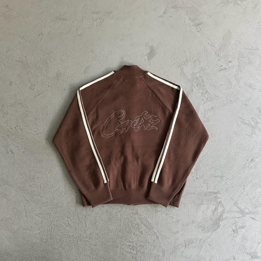 Knit zip up fleece-brown