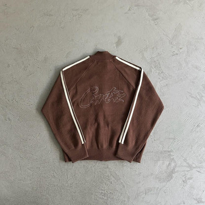Knit zip up fleece-brown