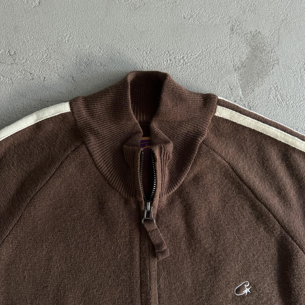Knit zip up fleece-brown