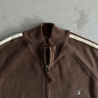 Knit zip up fleece-brown