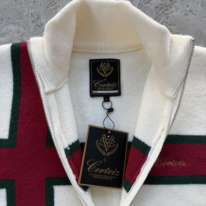 lux knit zip up-White