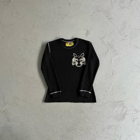 [Special Offer] Waffle Tiger Stars Long Sleeve-Black