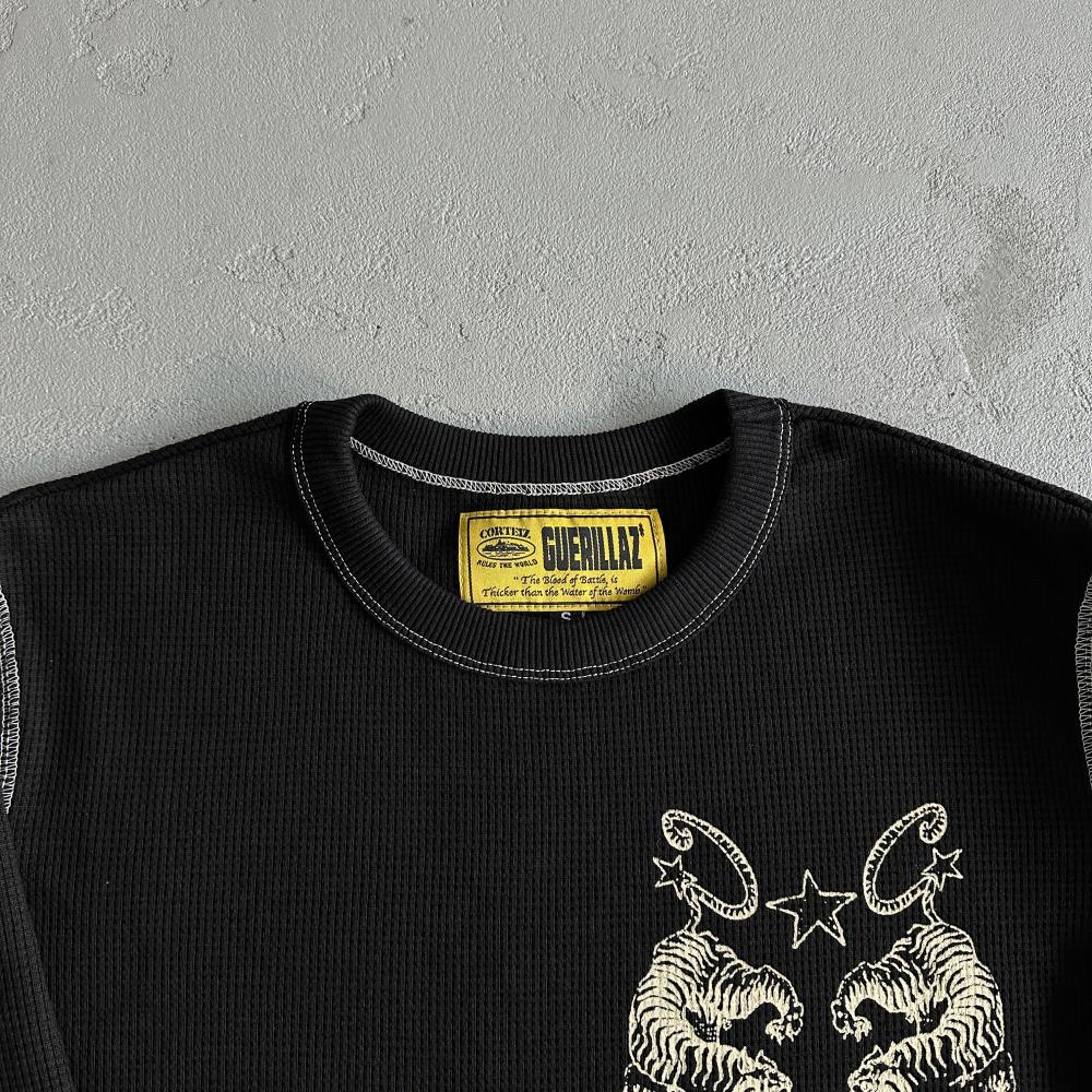[Special Offer] Waffle Tiger Stars Long Sleeve-Black