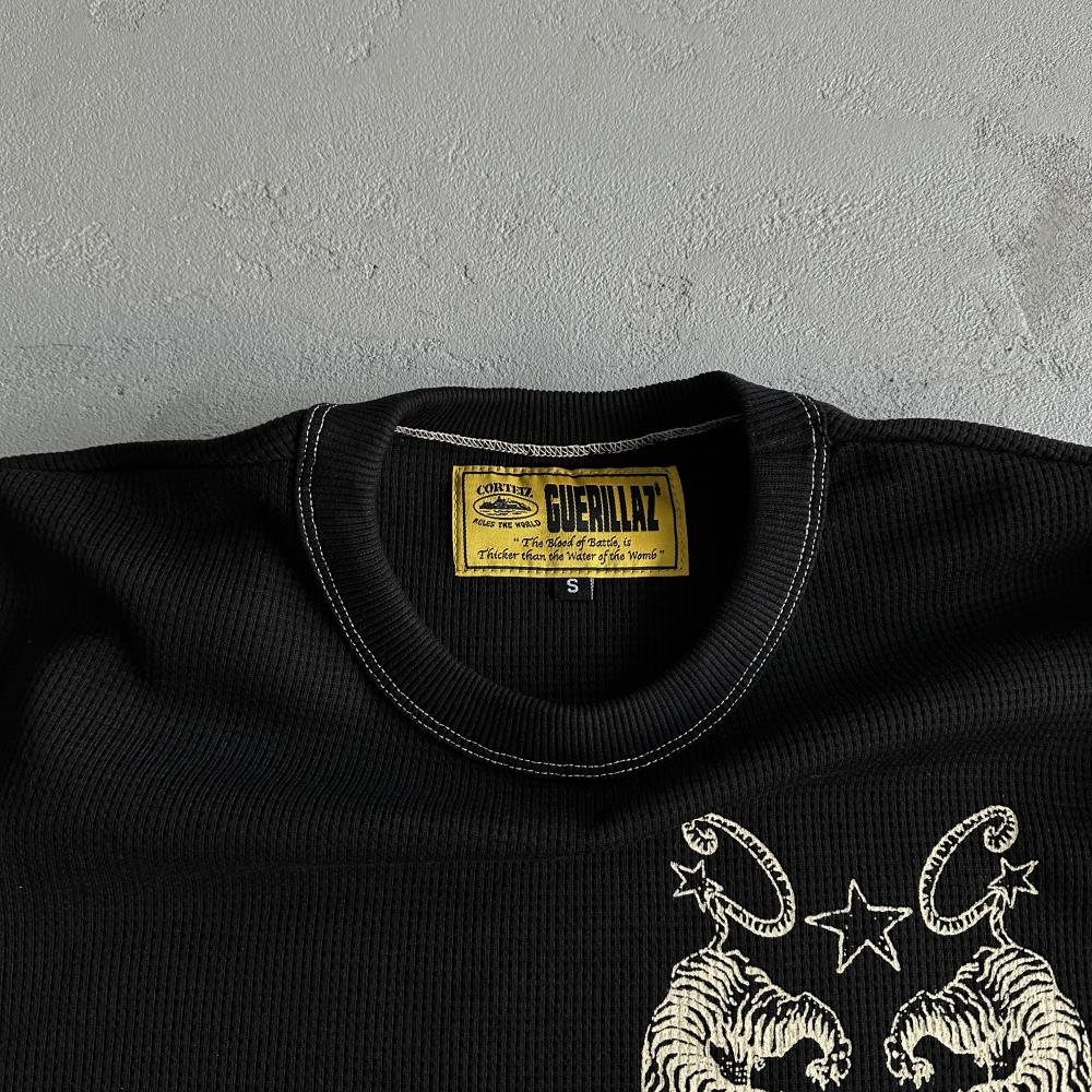 [Special Offer] Waffle Tiger Stars Long Sleeve-Black