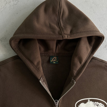 island puff print zip set-brown