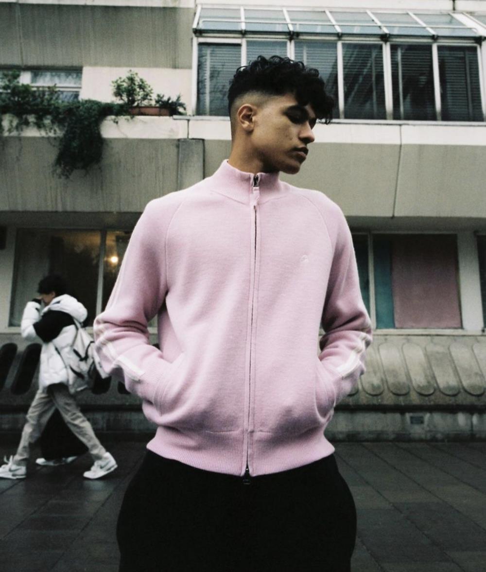 Knit zip up fleece-pink