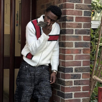 lux knit zip up-White