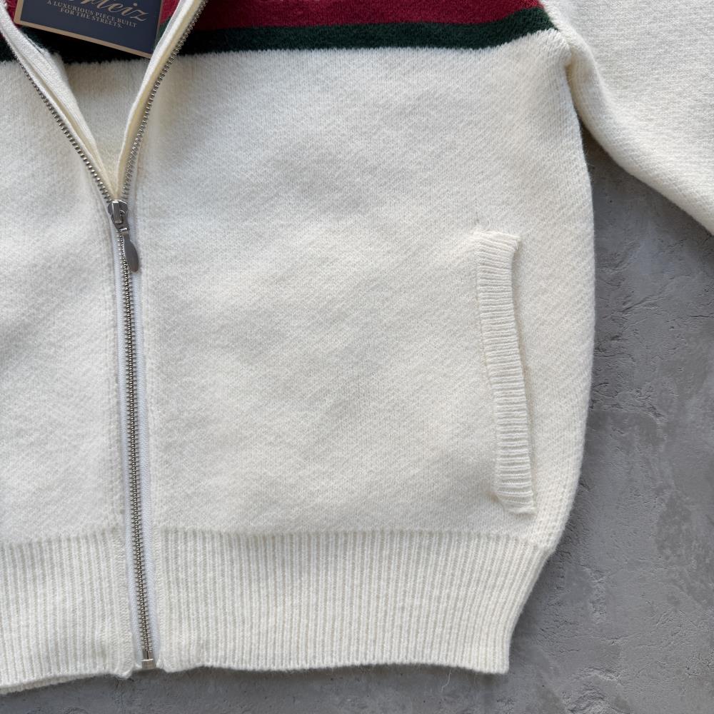 lux knit zip up-White